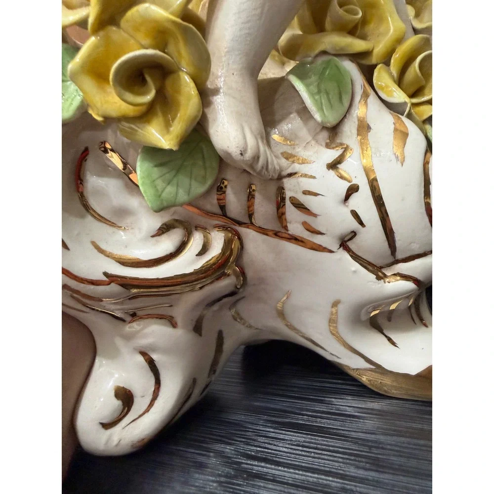 Vintage Lanshire Porcelain Mantel Clock Cherubs Doves Roses Gold Gilt Electric
